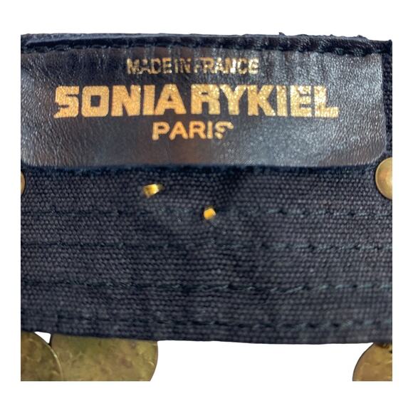 Sonia Rykiel Vintage Black Sash Gold Tone Brass Medallion Coins Studs Belt main image 4